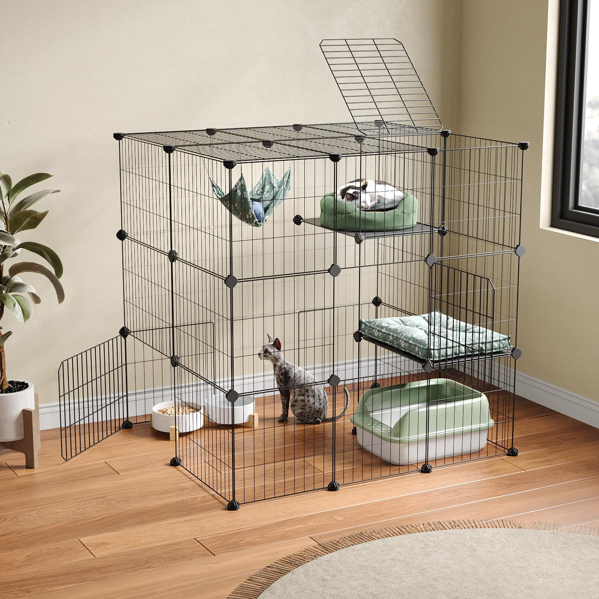 3-Tier Detachable Metal Wire Cat Cage Playpen Z2298