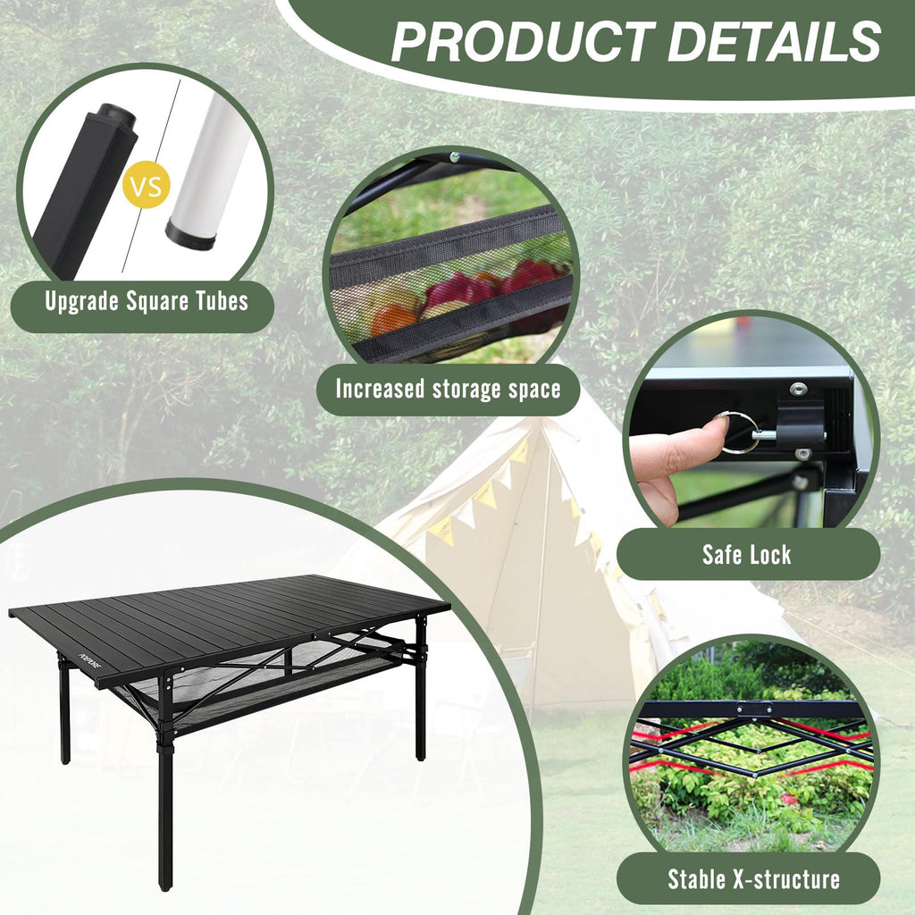 Large Folding Aluminum Camping Table with Storage and Carry Bag G510