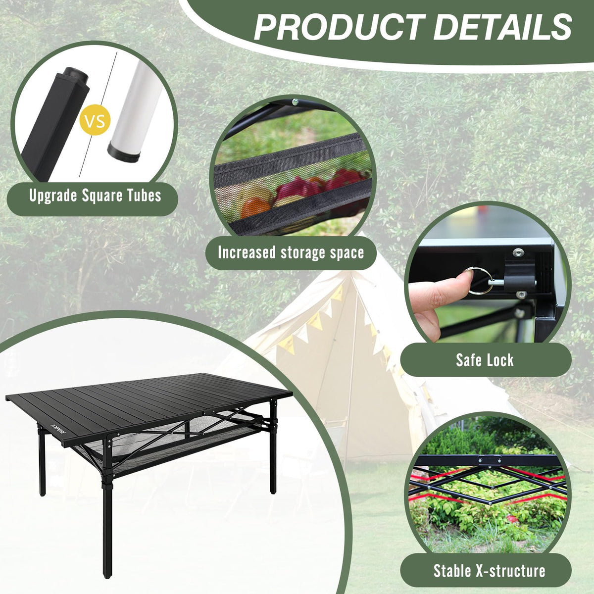 Large Folding Aluminum Camping Table with Storage and Carry Bag G510