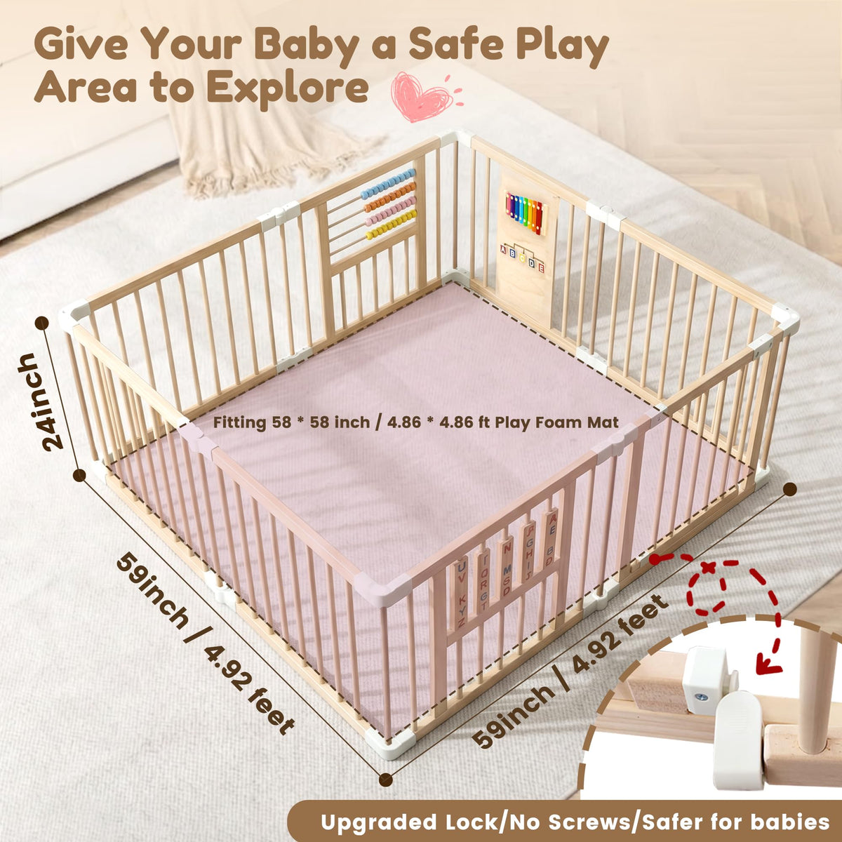 Wooden Playpen with 3 Learning Toys Z17997