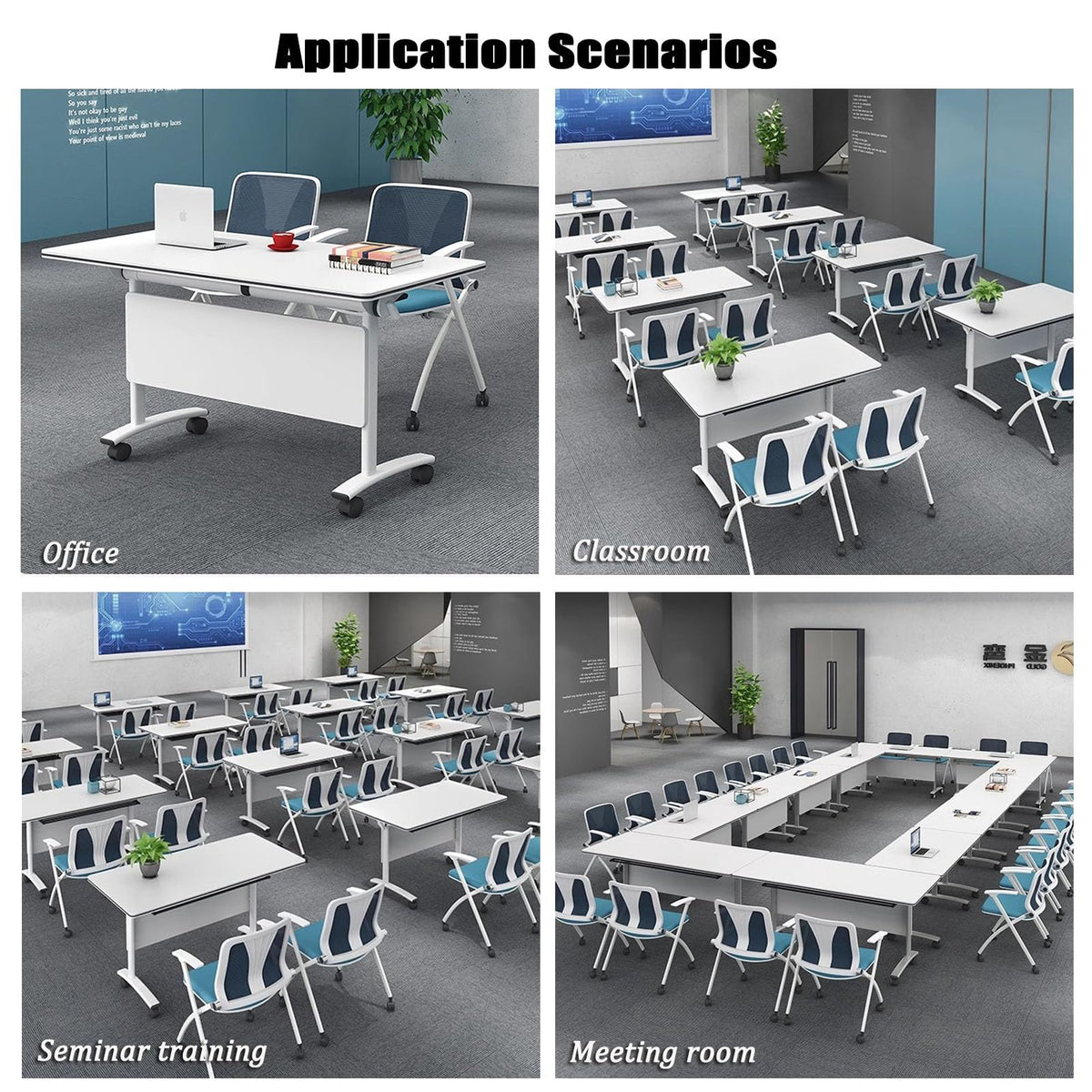 Folding Portable Conference Room Table with Metal Frame and Wheels O237