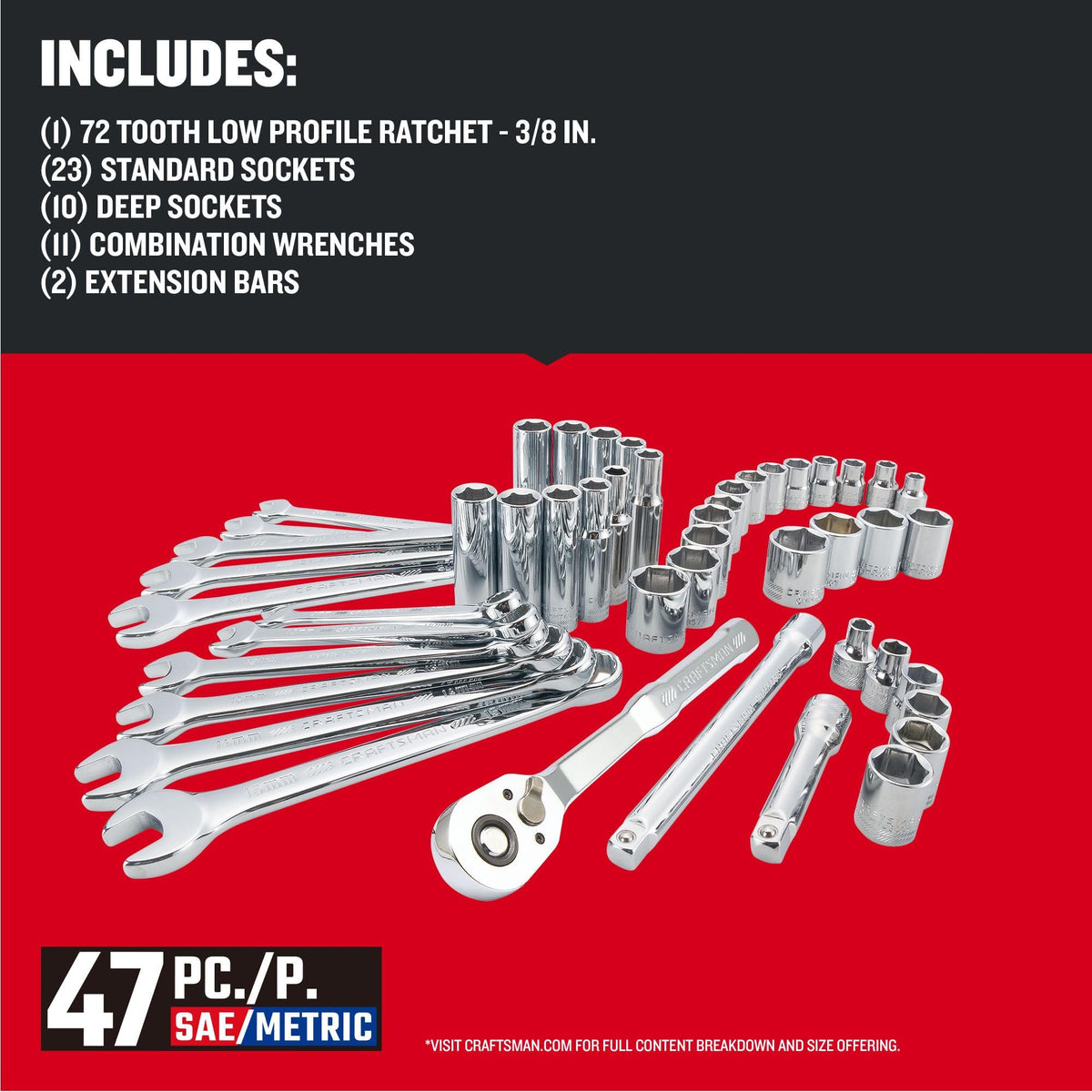 3/8 Inch Drive 47 Piece Mechanics Tool Set I737017