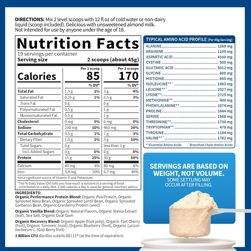 Organic Vegan Protein Powder, Vanilla, 19 Servings L128354