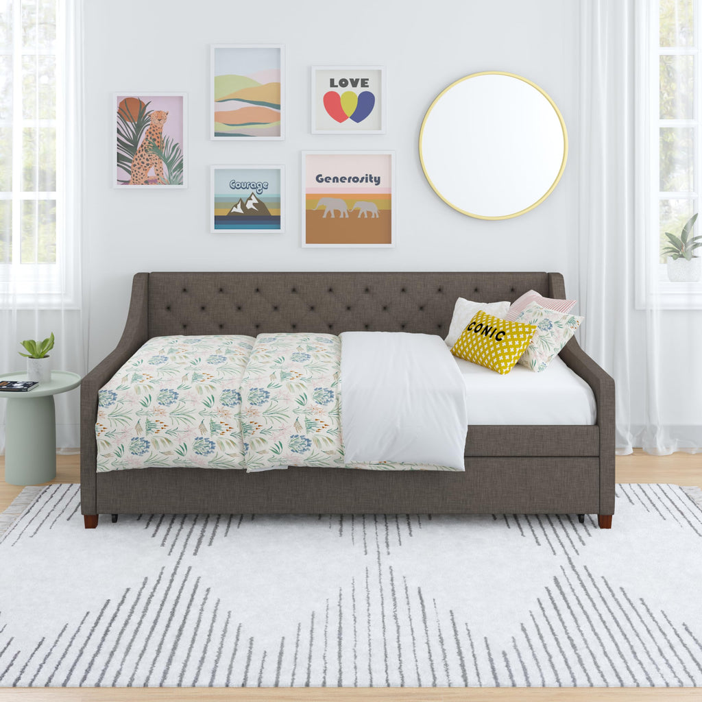 Grey Linen Twin over Twin Upholstered Daybed and Trundle C695491