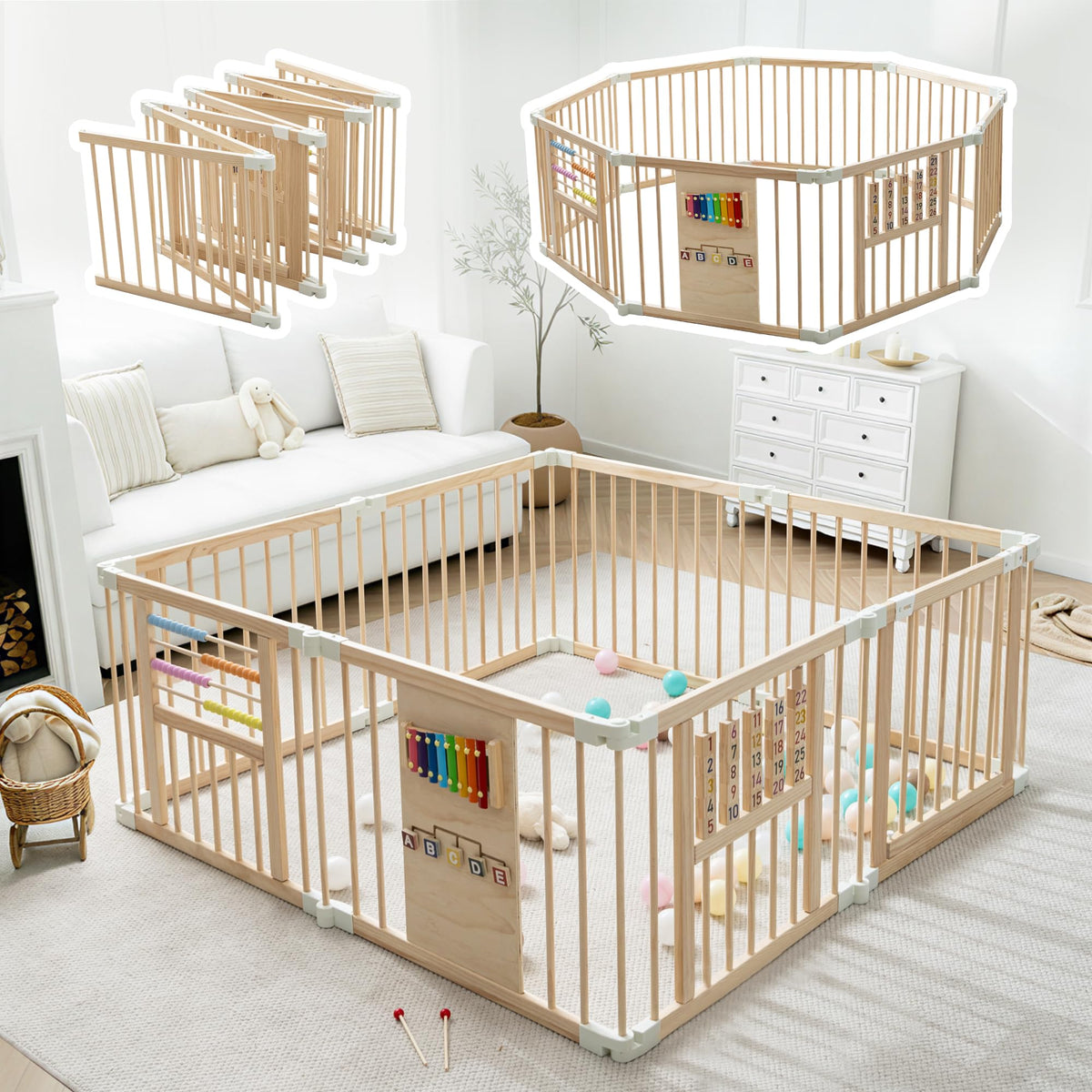 Wooden Playpen with 3 Learning Toys Z17997