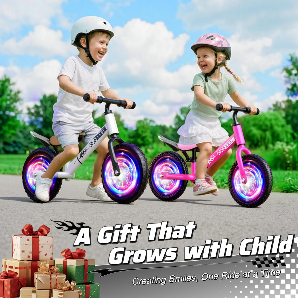 Adjustable Toddler Balance Bike with Fender and LED Tires Z64931