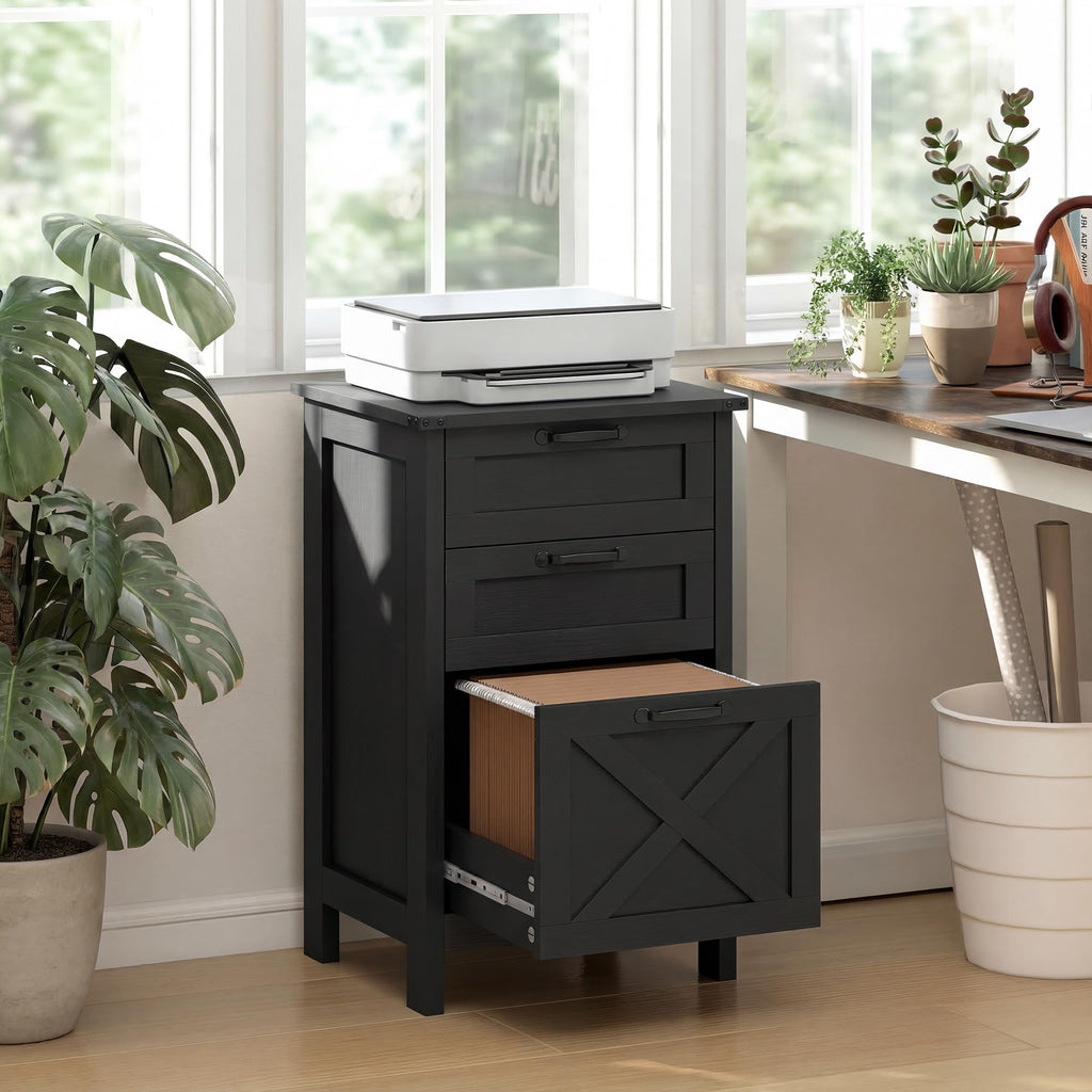 3 Drawer Black File Cabinet D81057