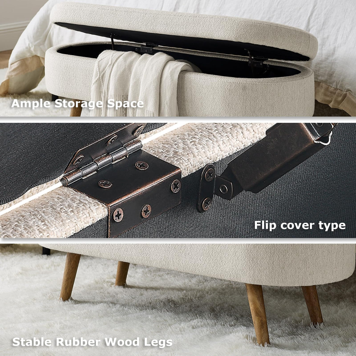 Oval Storage Bench Linen Fabric U6360