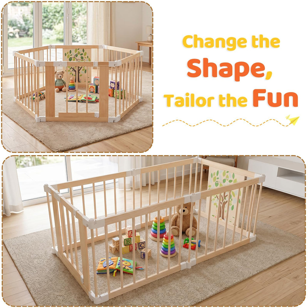 Foldable Wooden Baby Playpen with Adjustable Size and Shape Y854