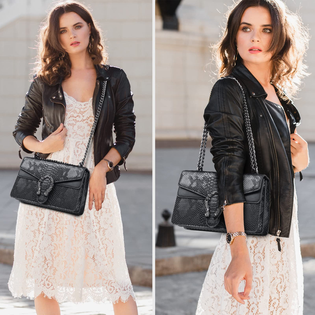 Snake Printed Leather Crossbody Bag R331