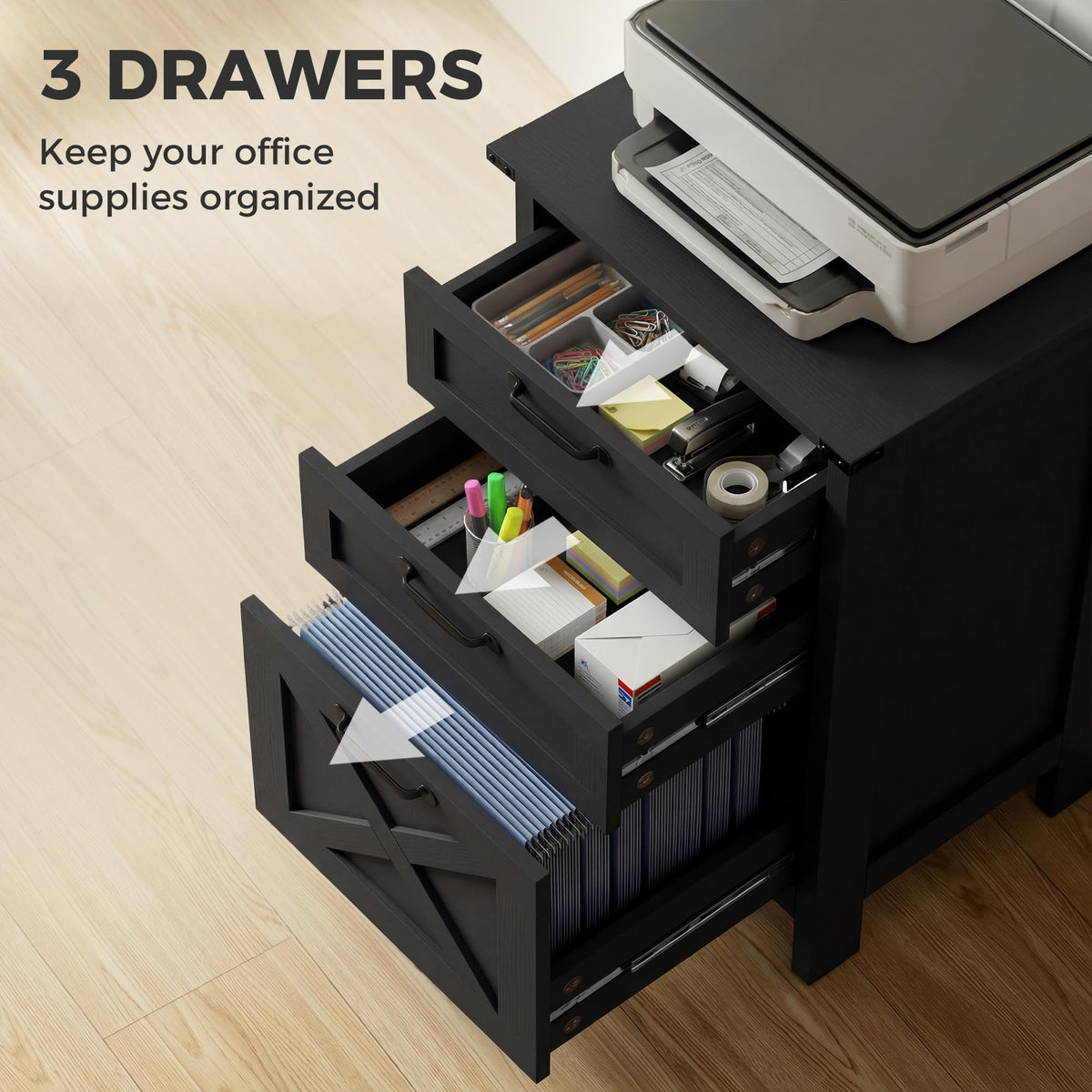 3 Drawer Black File Cabinet D81057