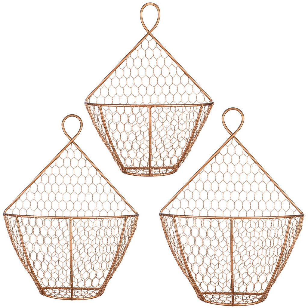 Set of 3 Copper Metal Wire Mesh Wall Hanging Baskets S373