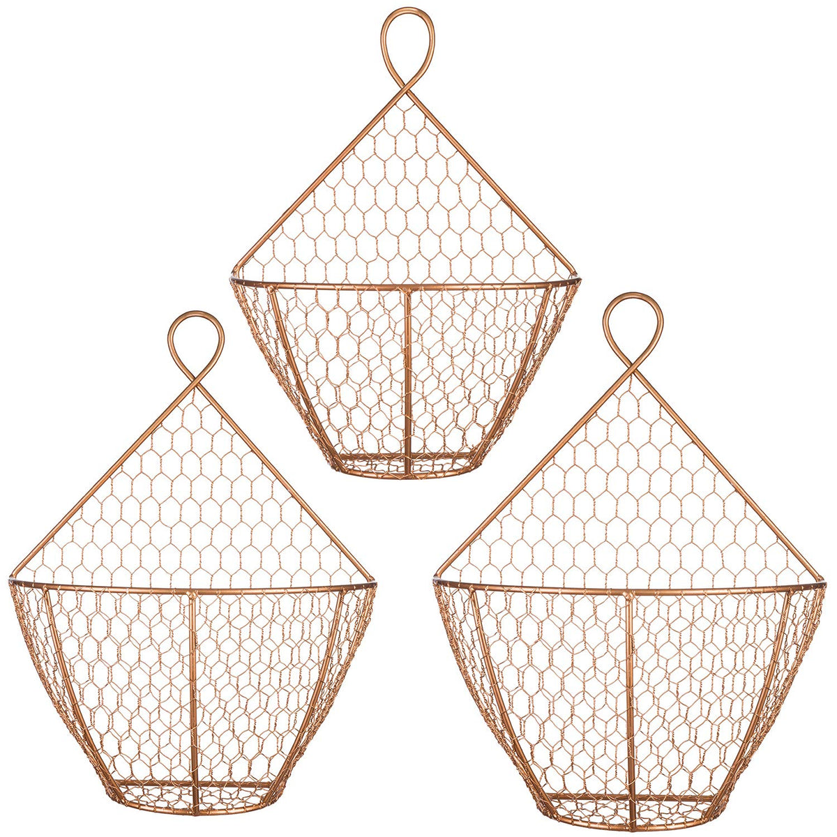 Set of 3 Copper Metal Wire Mesh Wall Hanging Baskets S373