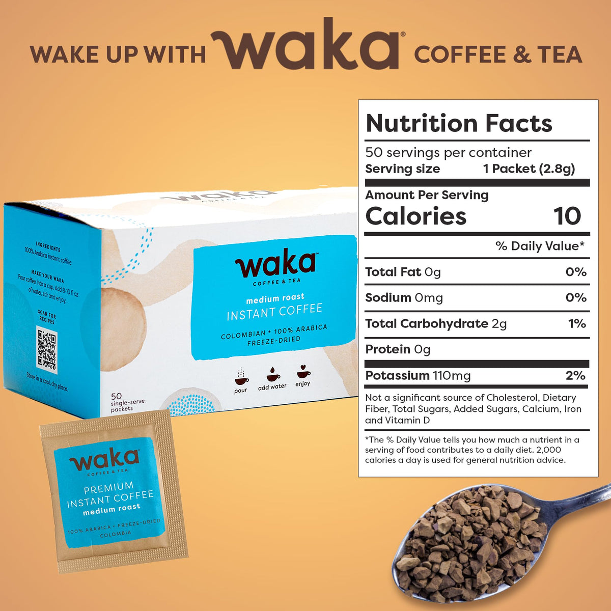 Premium Instant Coffee, Colombian Medium Roast, 50 ct Q797