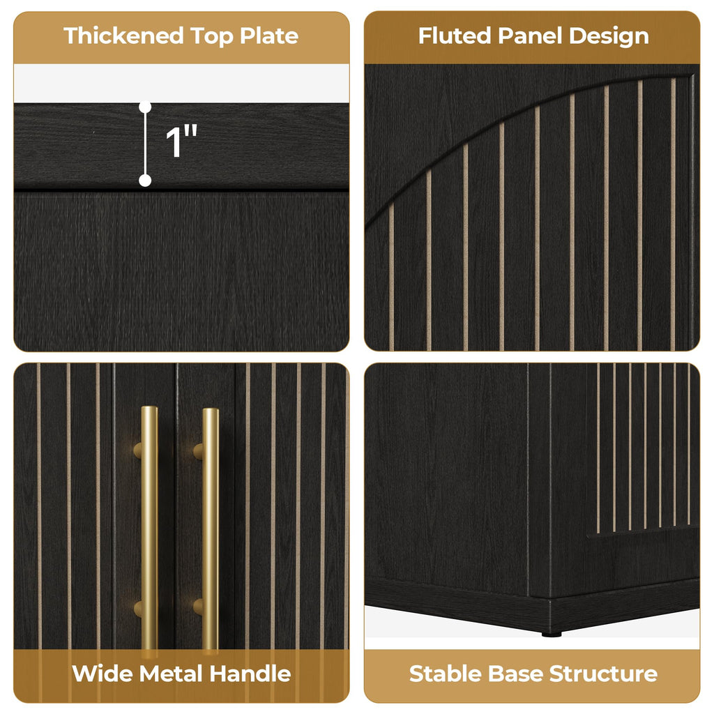 63" Black Wood Buffet Cabinet with Storage F345759