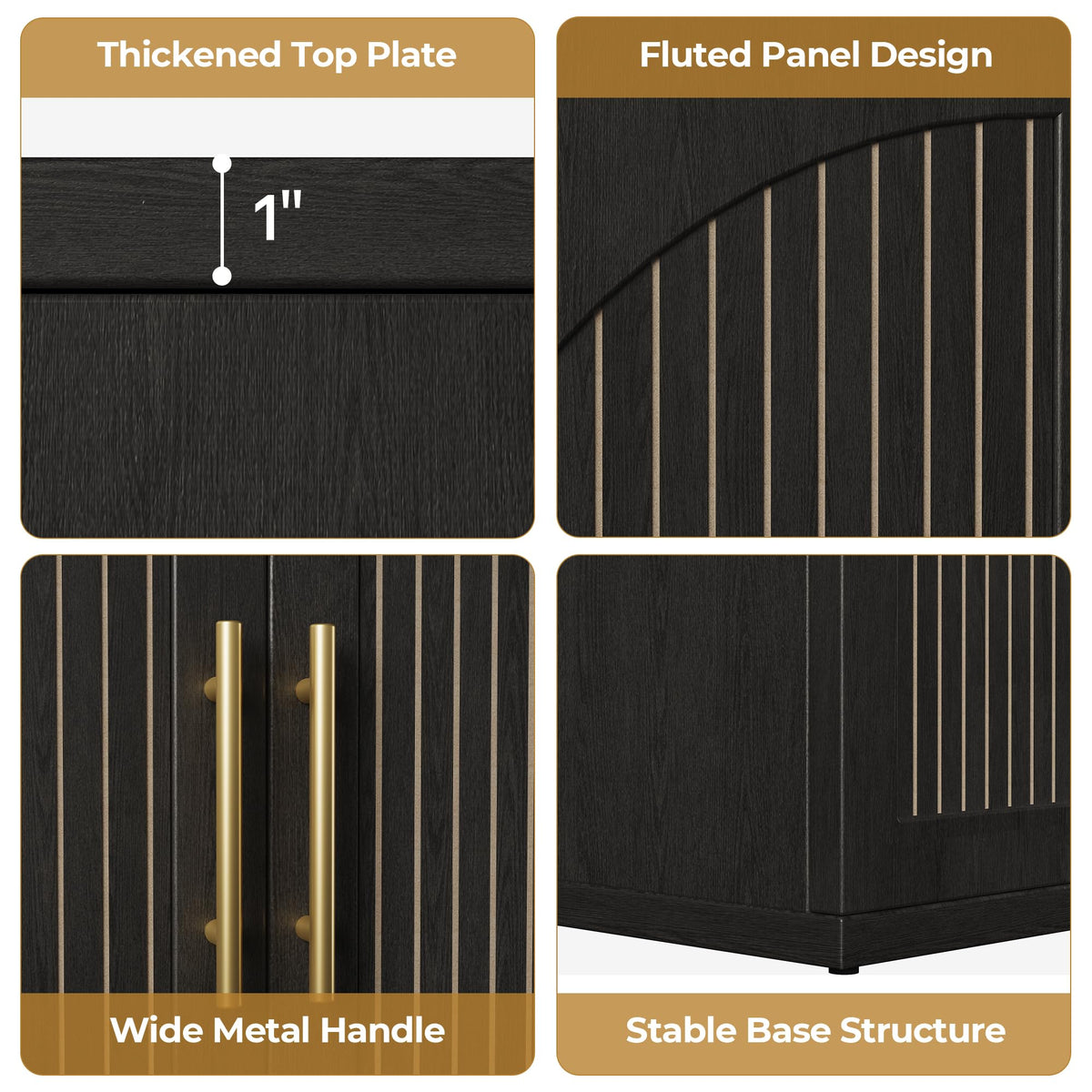 63" Black Wood Buffet Cabinet with Storage F345759