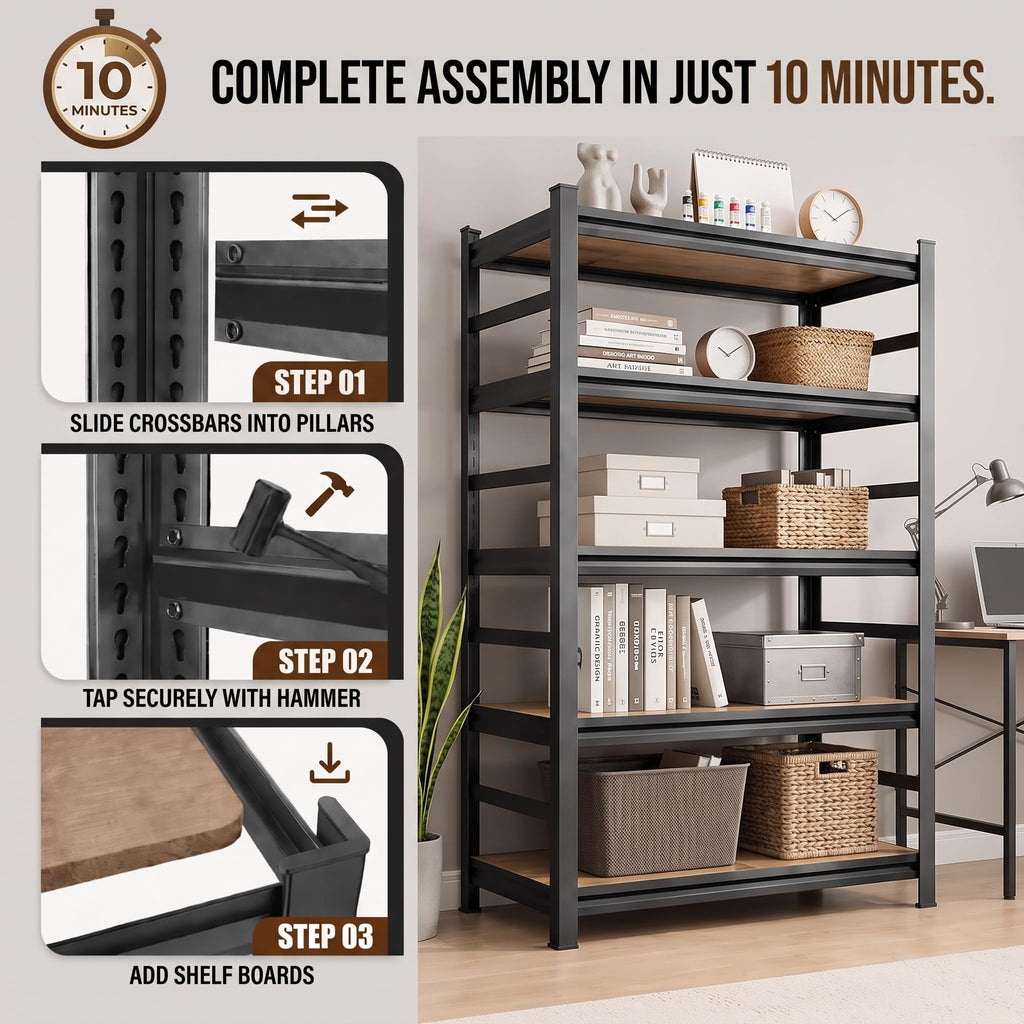 5 Tier Adjustable Wooden Bookshelf X258514