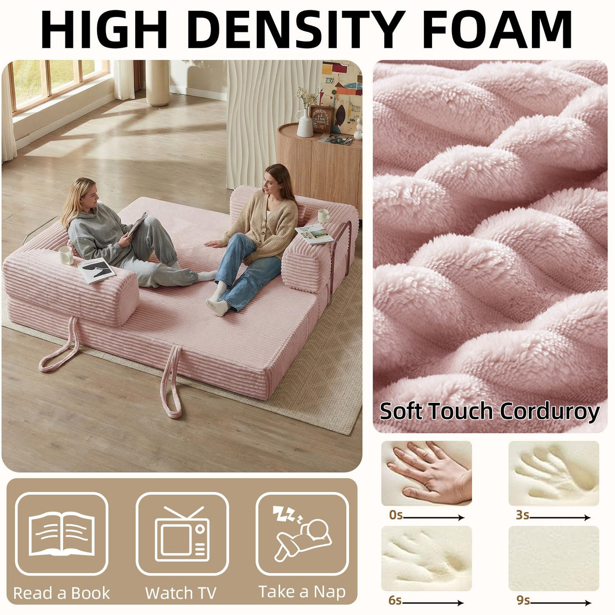 Pink 81 Inch Convertible Folding Sofa Bed R99306