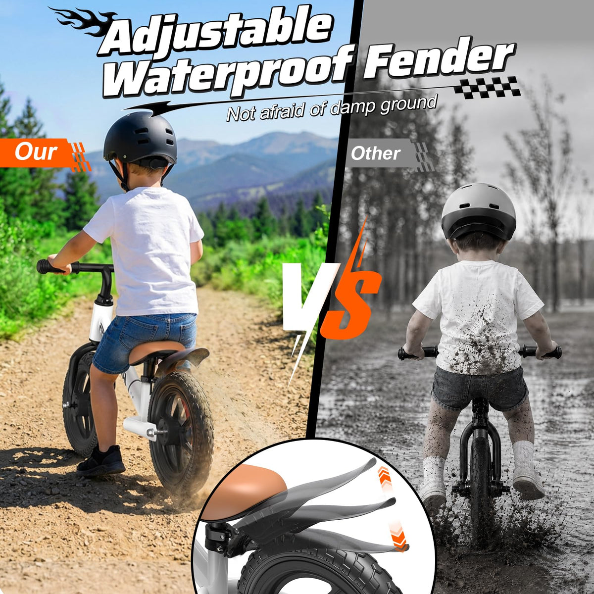 Adjustable Toddler Balance Bike with Fender and LED Tires Z64931
