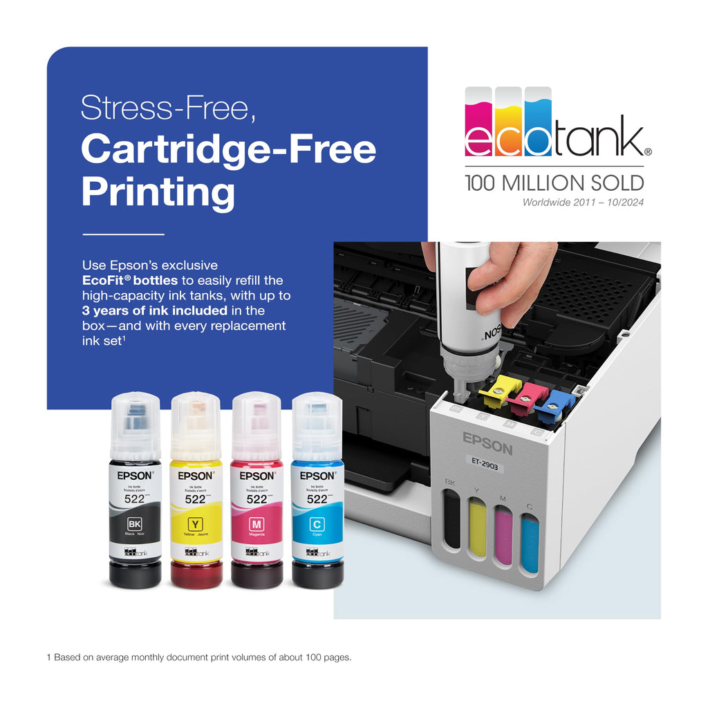 Wireless All-in-One Color Supertank Printer with Refillable Tanks, Scanner, White G8210