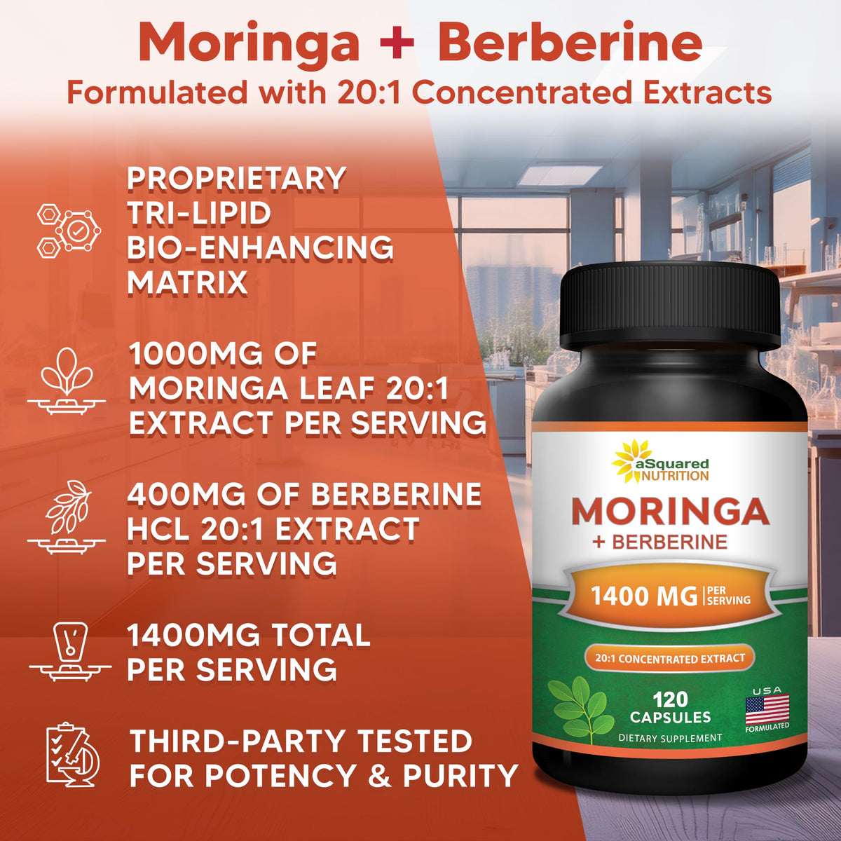 Moringa with Berberine Supplement 120 Capsules N3814
