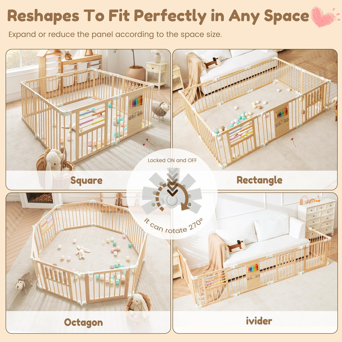 Wooden Playpen with 3 Learning Toys Z17997