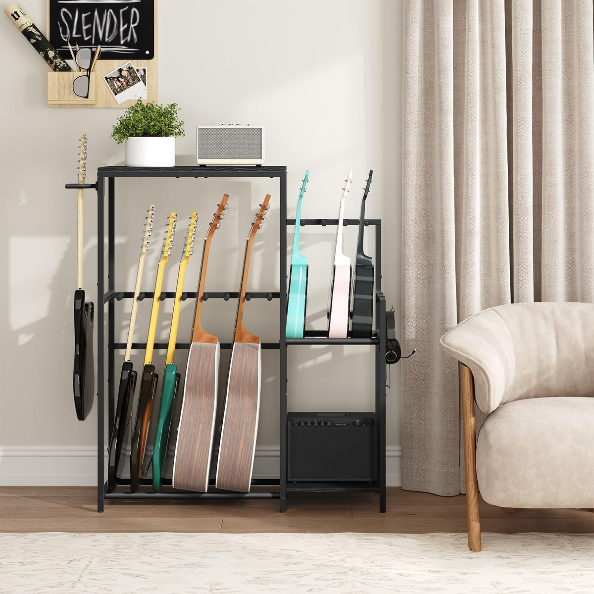 Guitar Stand, Multi-Guitar Rack, AMP Stand, Record Rack R743371