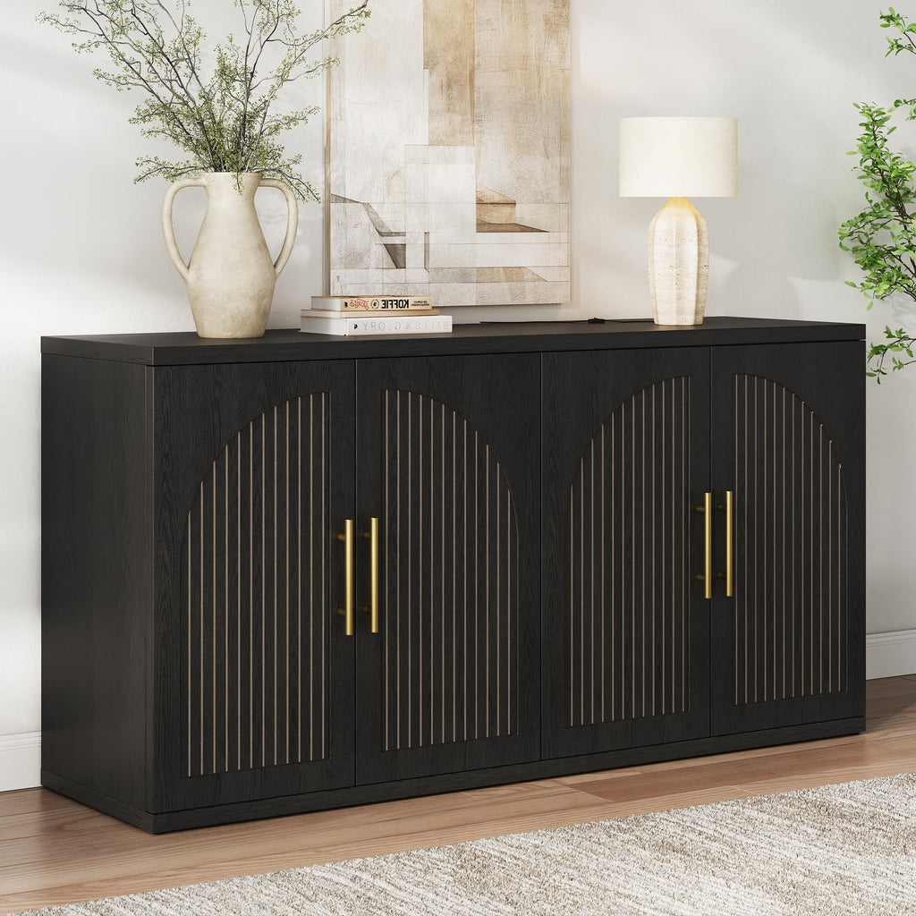 63" Black Wood Buffet Cabinet with Storage F345759