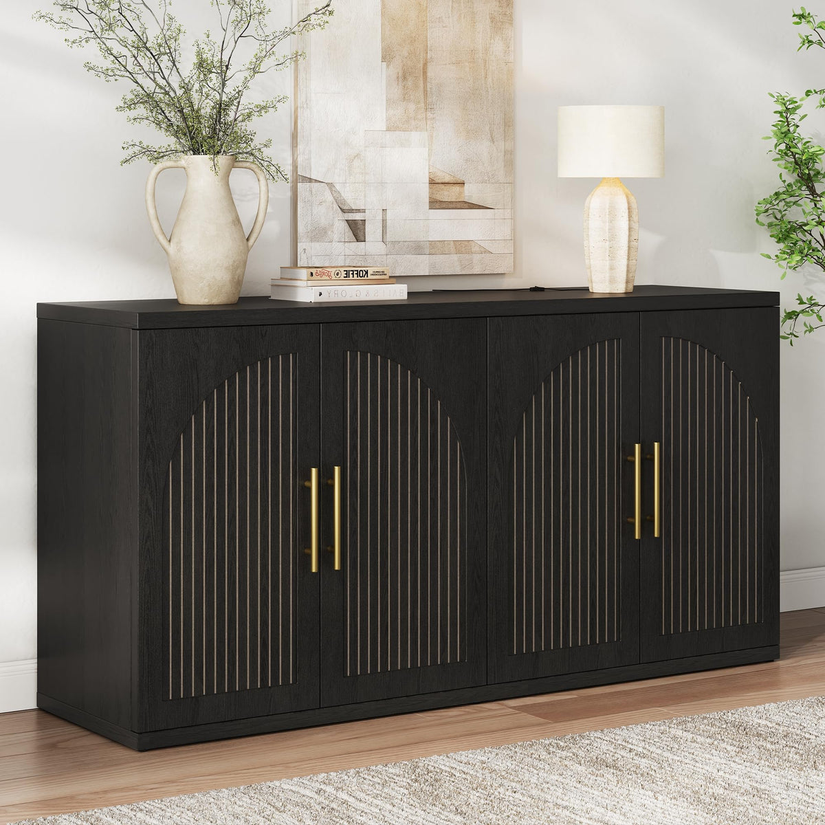 63" Black Wood Buffet Cabinet with Storage F345759