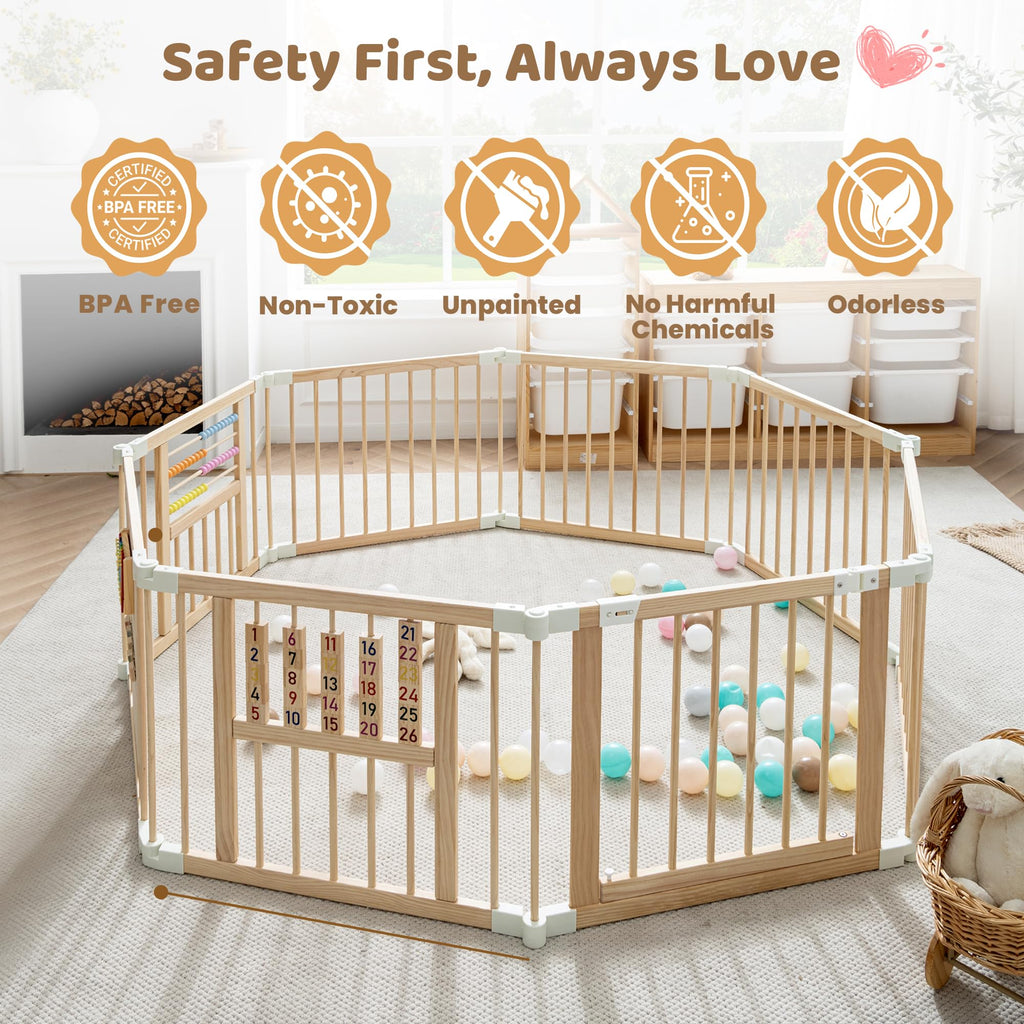 Wooden Playpen with 3 Learning Toys Z17997