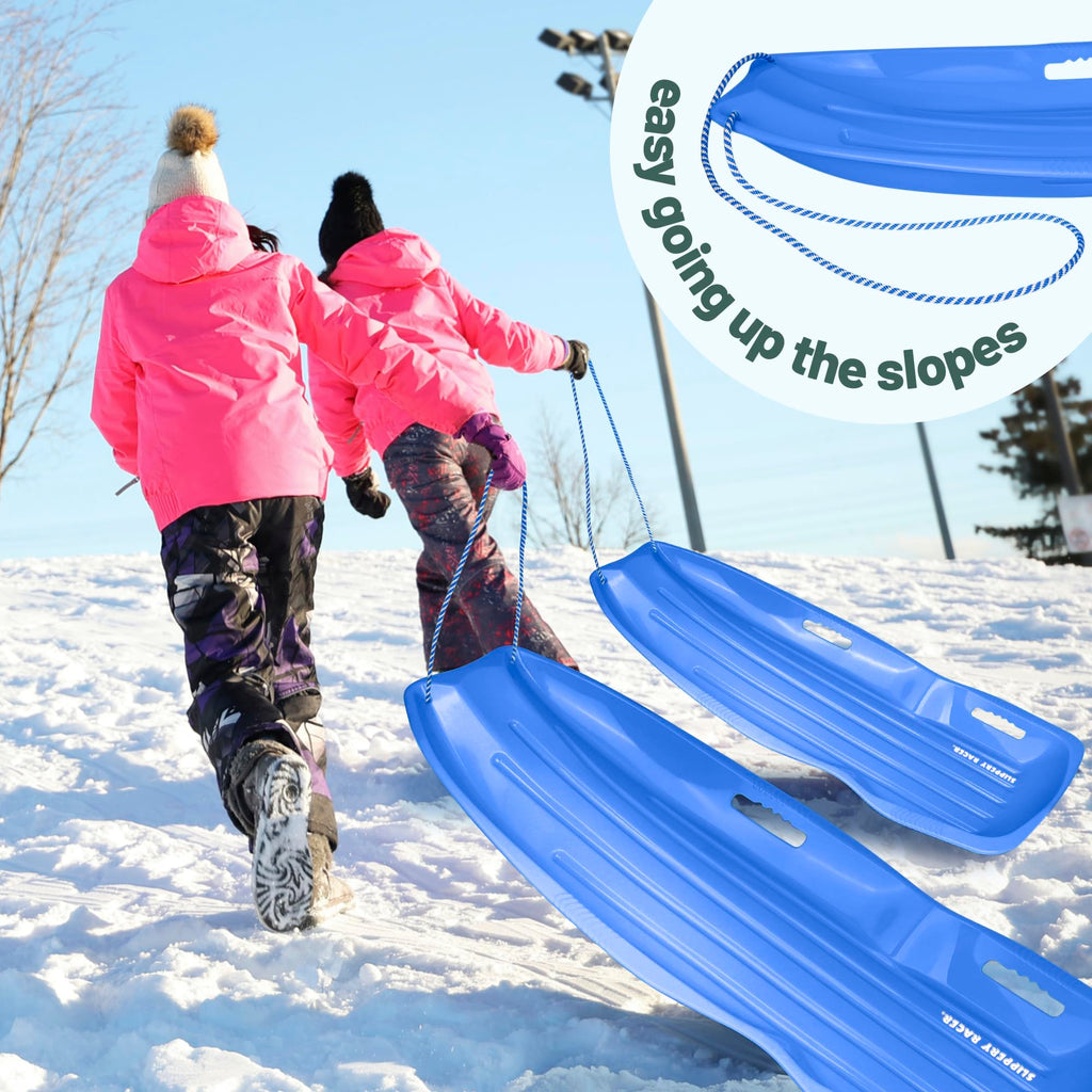 Kids Plastic Snow Sled with Pull Rope and Handles, Blue Z5414