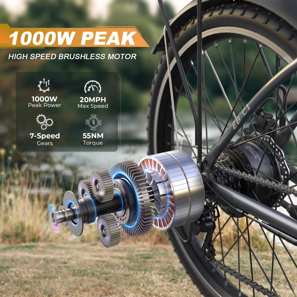 26" 1000W Electric Bike with 48V Battery, 7-Speed X51197