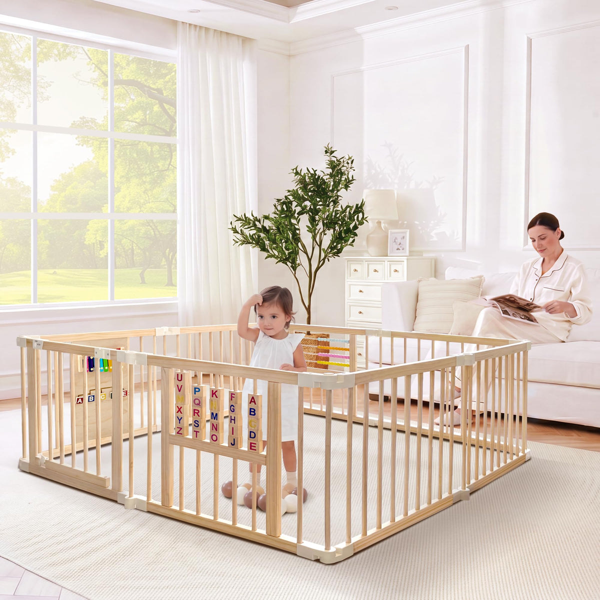Wooden Playpen with 3 Learning Toys Z17997