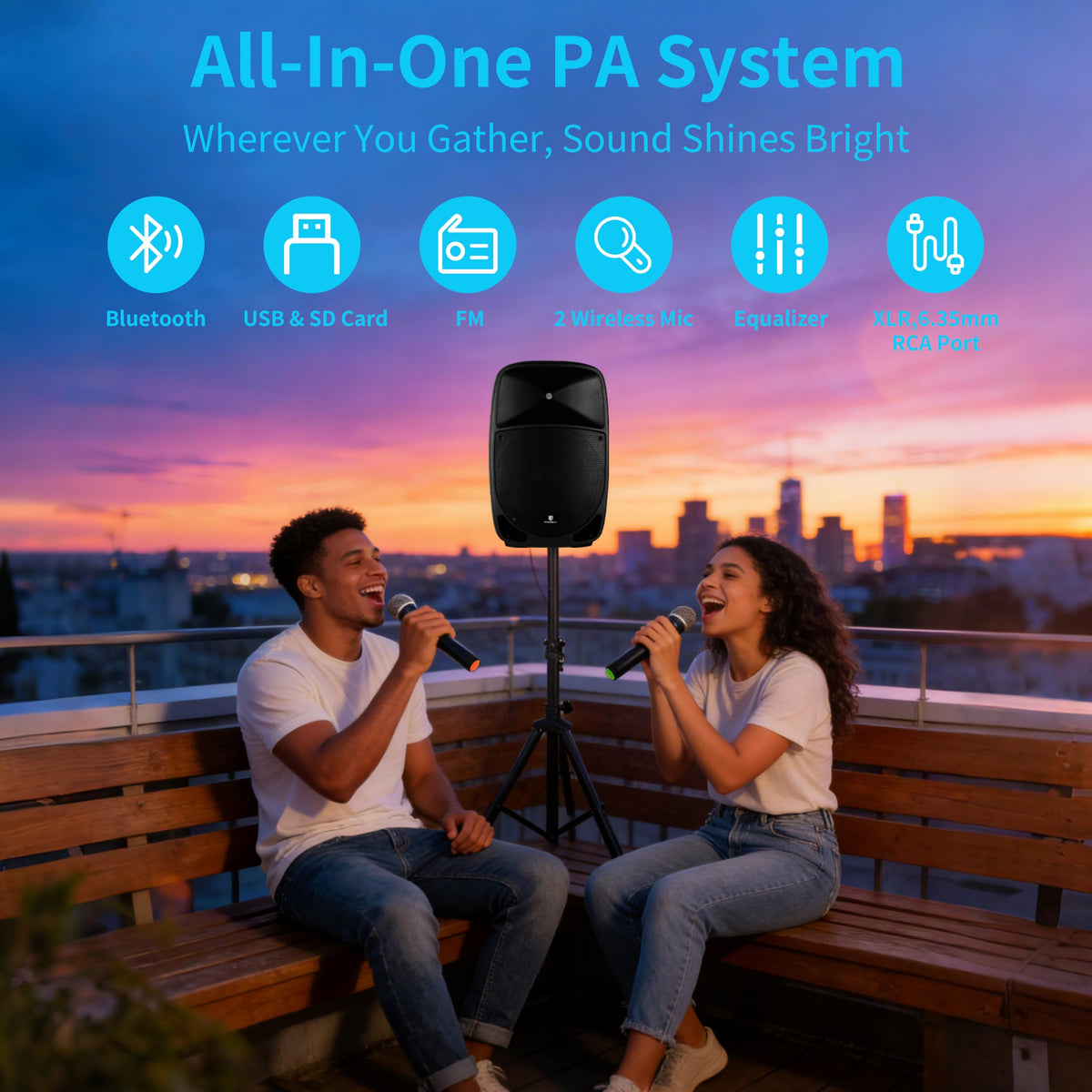 1600W 2-Way Rechargeable Powered PA Speaker System with Bluetooth C249365