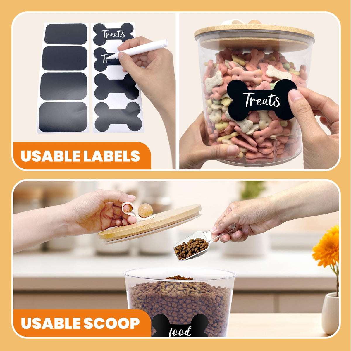 3 Pack Airtight Dog Food Storage Container with Bamboo Lids N640