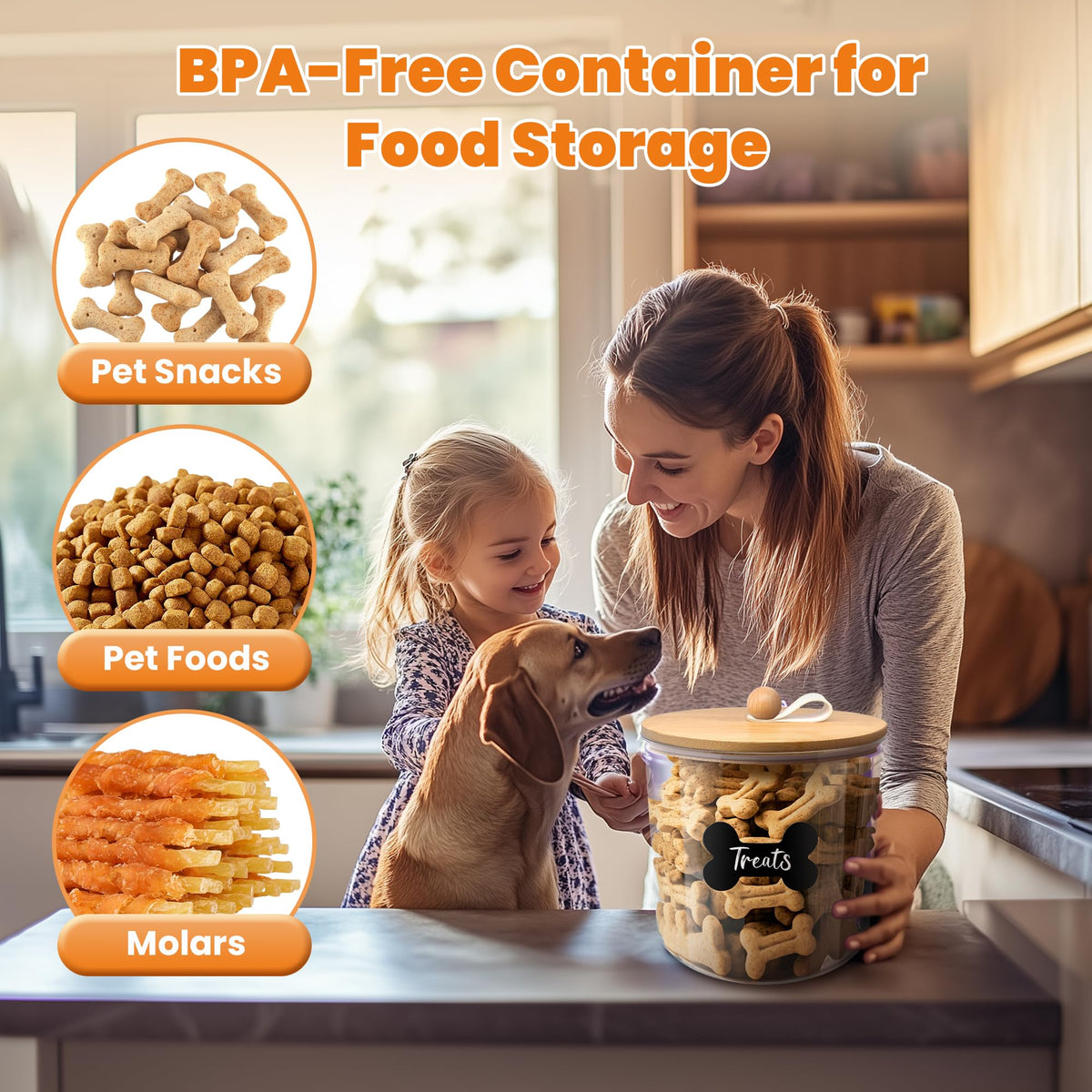 3 Pack Airtight Dog Food Storage Container with Bamboo Lids N640