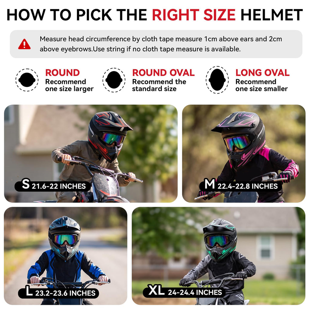 Youth Kids Full Face Motocross Helmet 4PCS Set DOT Approved Red XL I13321