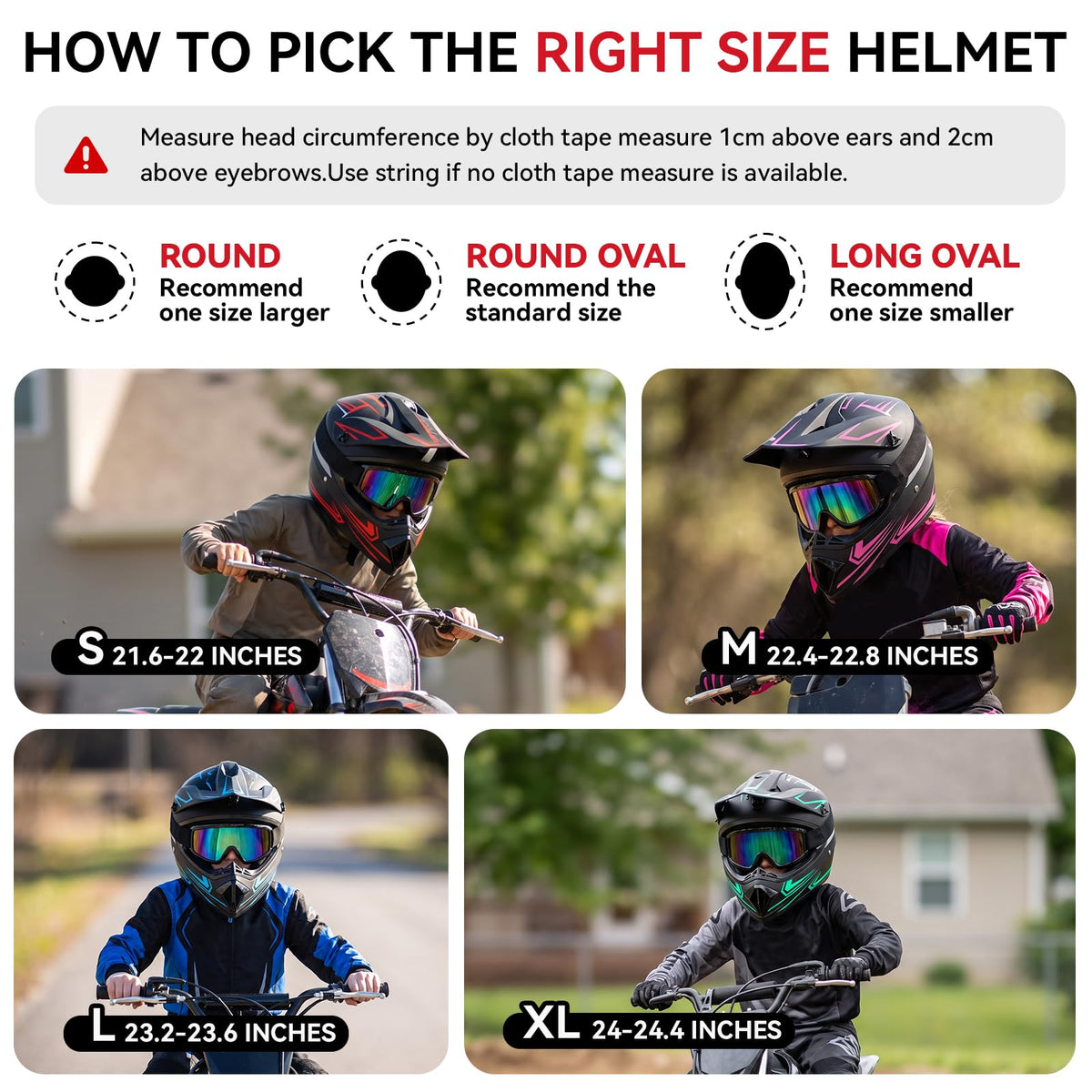 Youth Kids Full Face Motocross Helmet 4PCS Set DOT Approved Red XL I13321