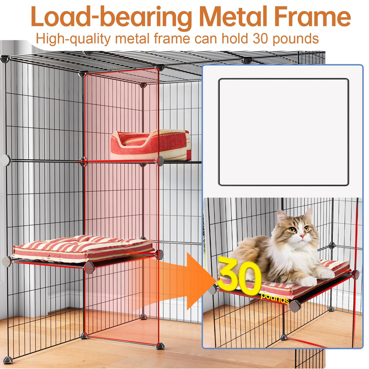 3-Tier Detachable Metal Wire Cat Cage Playpen Z2298
