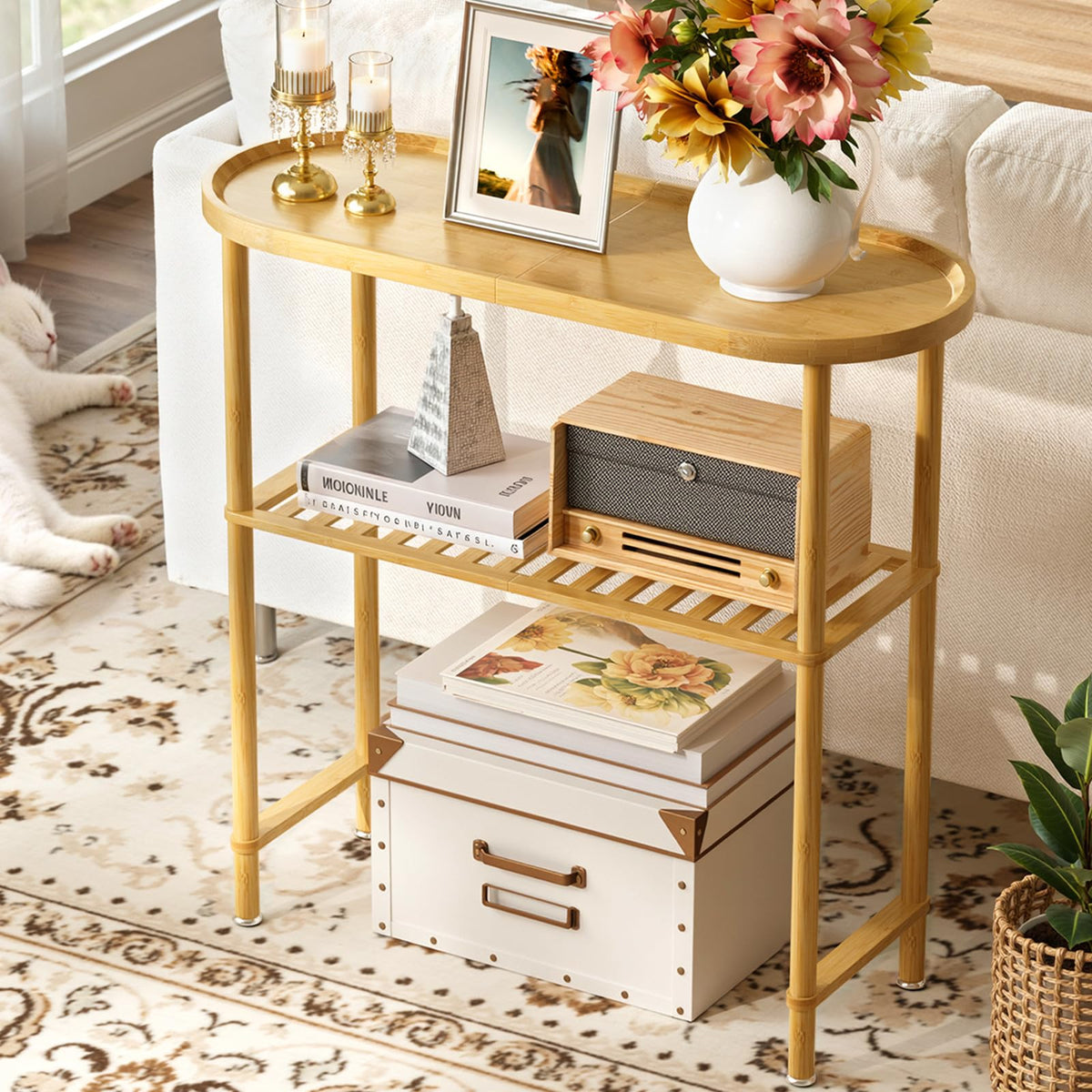 Bamboo 2-tier Oval Top Console Table X2649