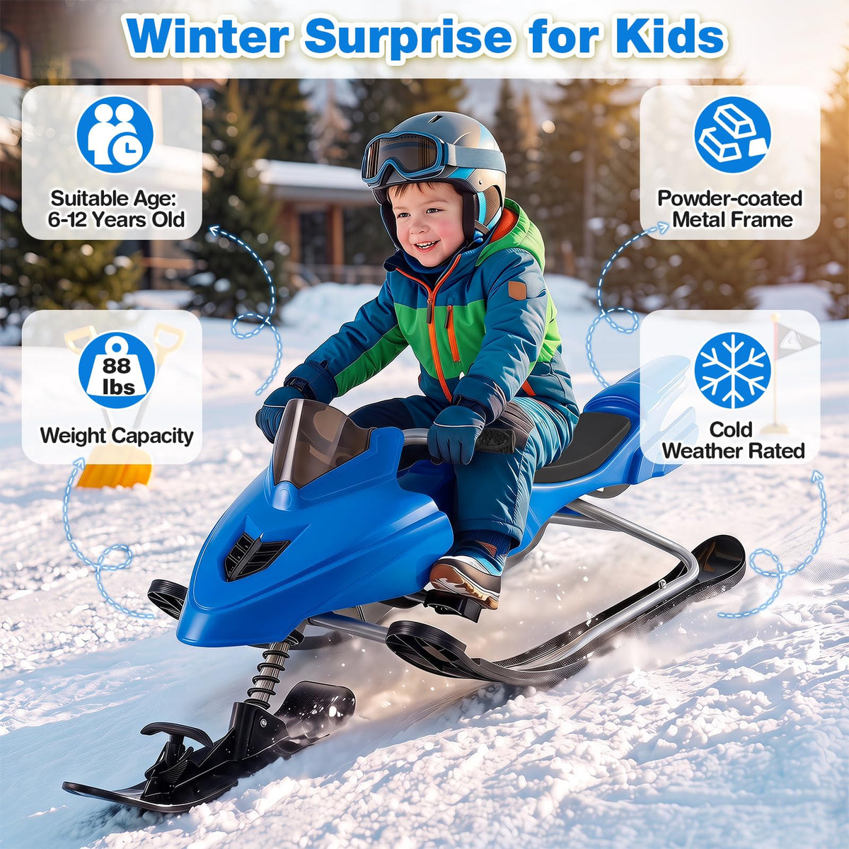 Snow Racer Sled with Brakes, Steering Handle, Tow Ropes T704792