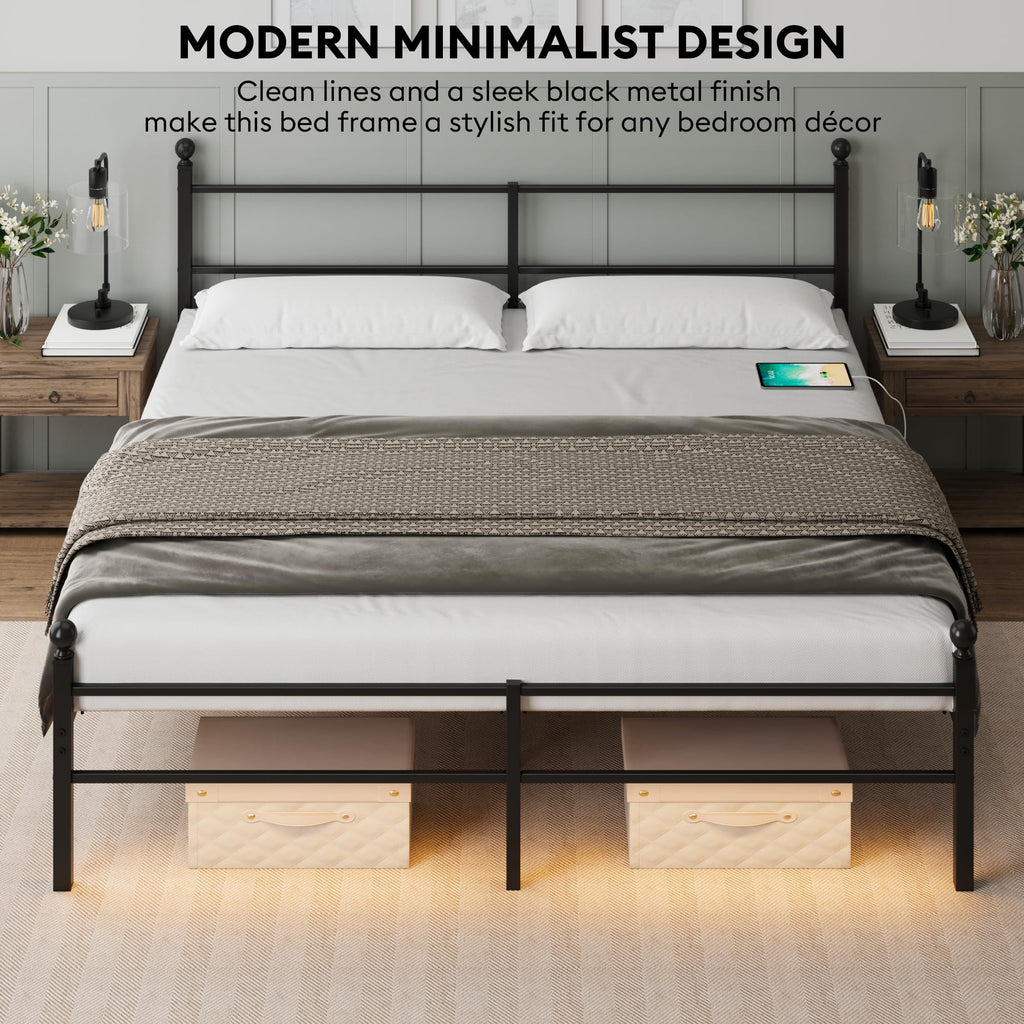 Black King Size Metal Platform Bed Frame with Headboard J39235