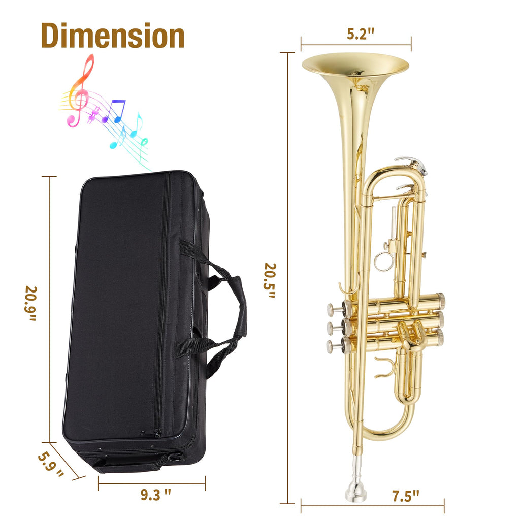 Bb Trumpet with Case Mouthpiece Gloves Cleaning Kit and Polish Cloth U929604