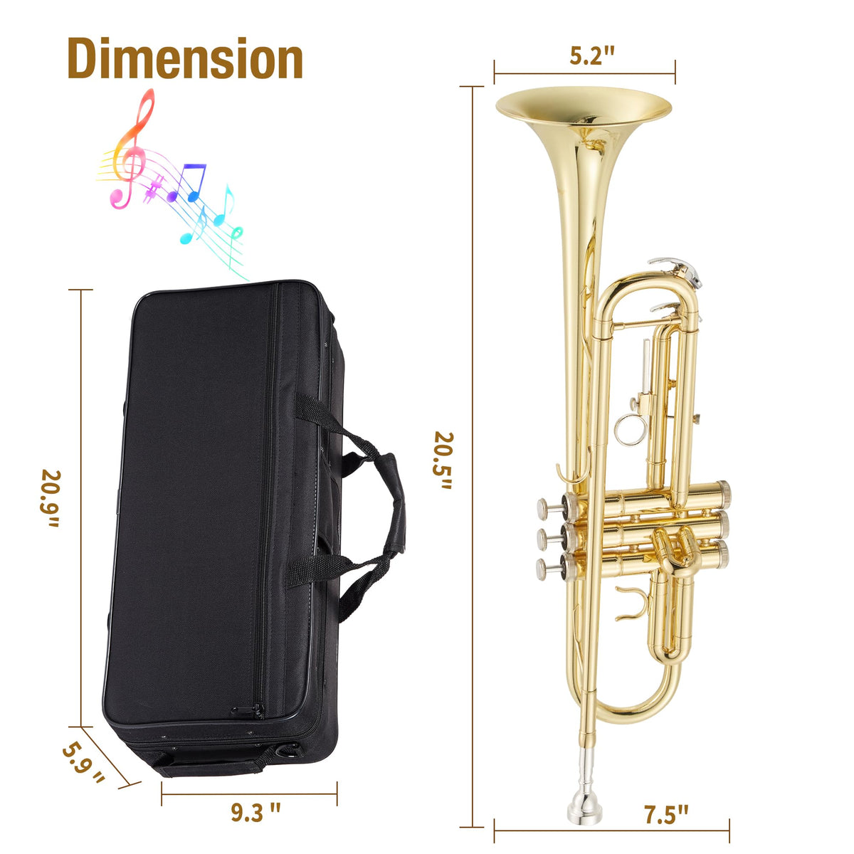 Bb Trumpet with Case Mouthpiece Gloves Cleaning Kit and Polish Cloth U929604