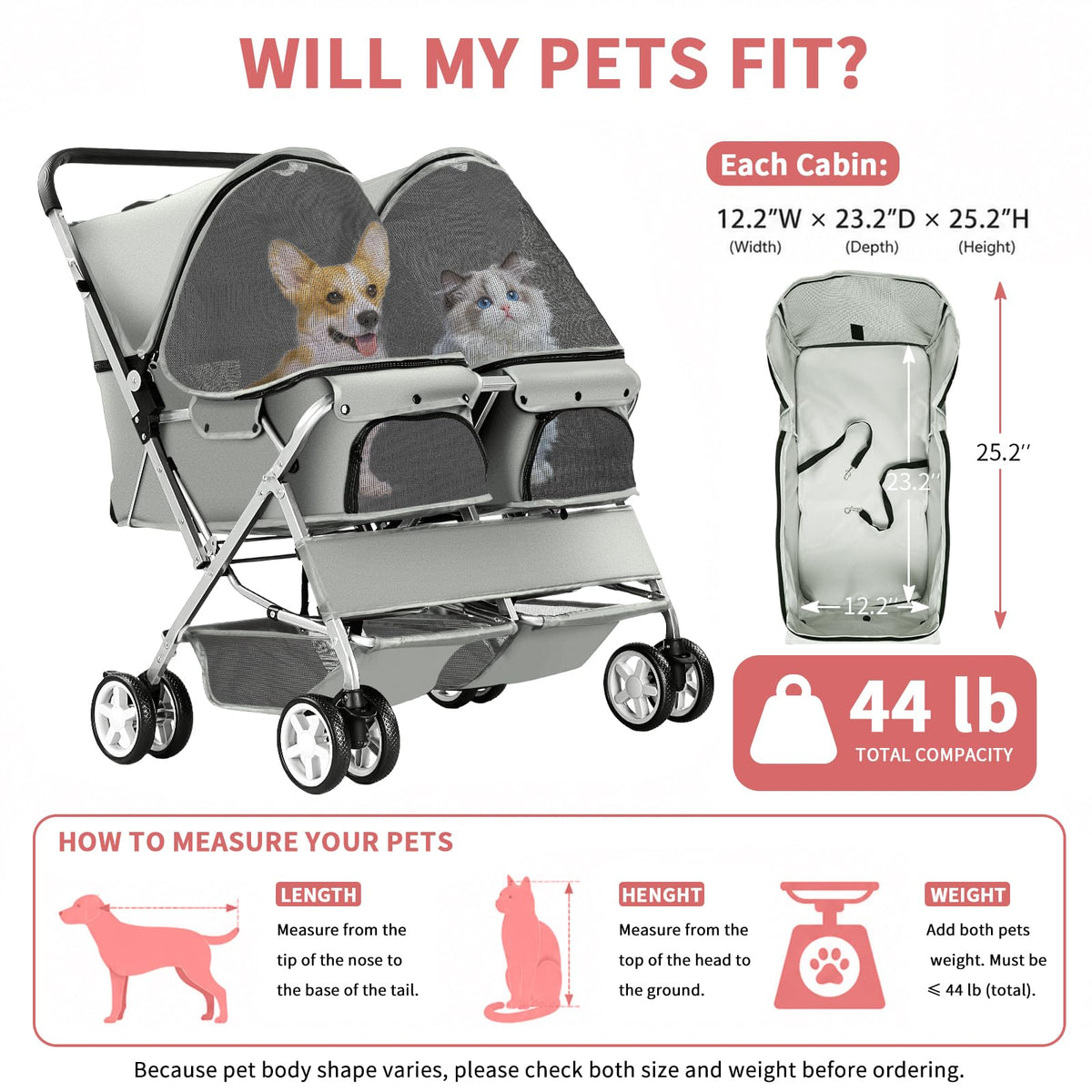 Gray Double Pet Stroller B426084