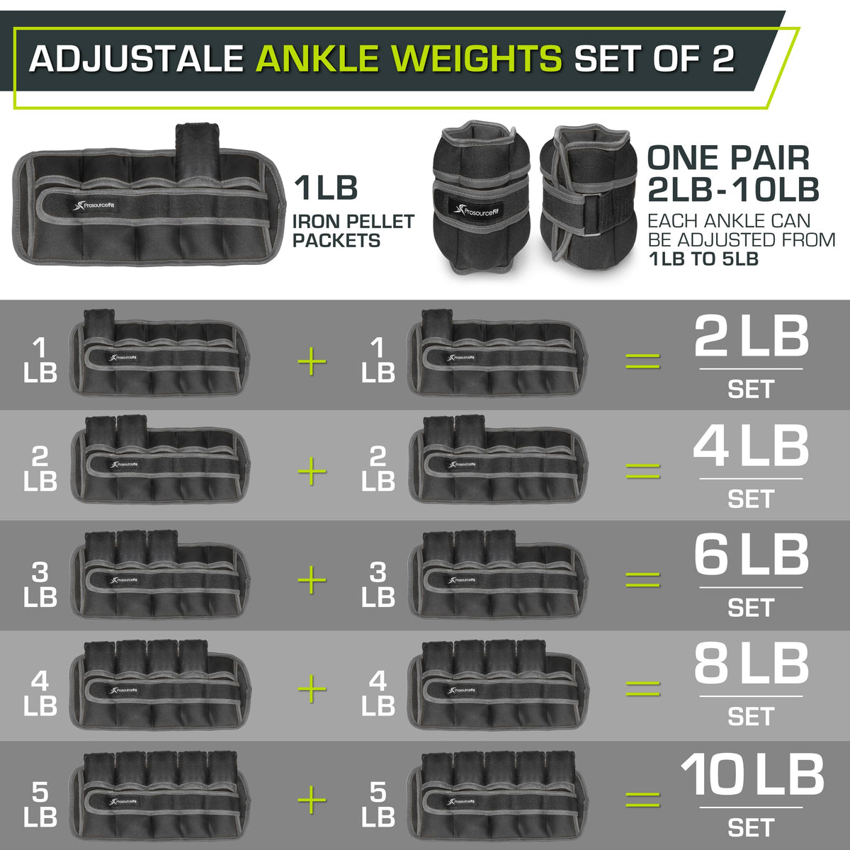 Ankle Wrist Arm Leg Weights Set of 2 Adjustable Strap L58889