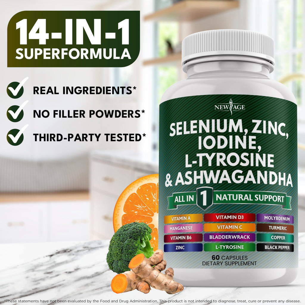 Selenium Zinc Iodine L Tyrosine Ashwagandha Supplement 120 Count T41441