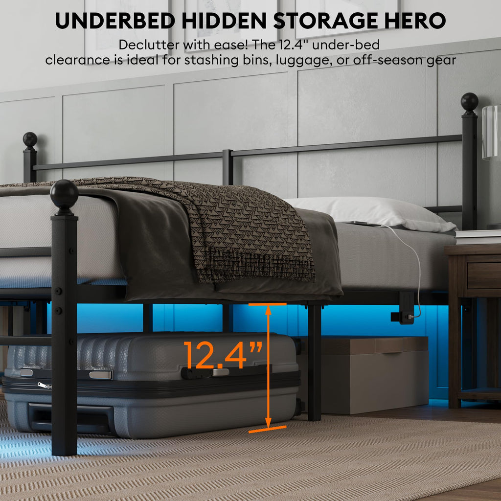 Black King Size Metal Platform Bed Frame with Headboard J39235