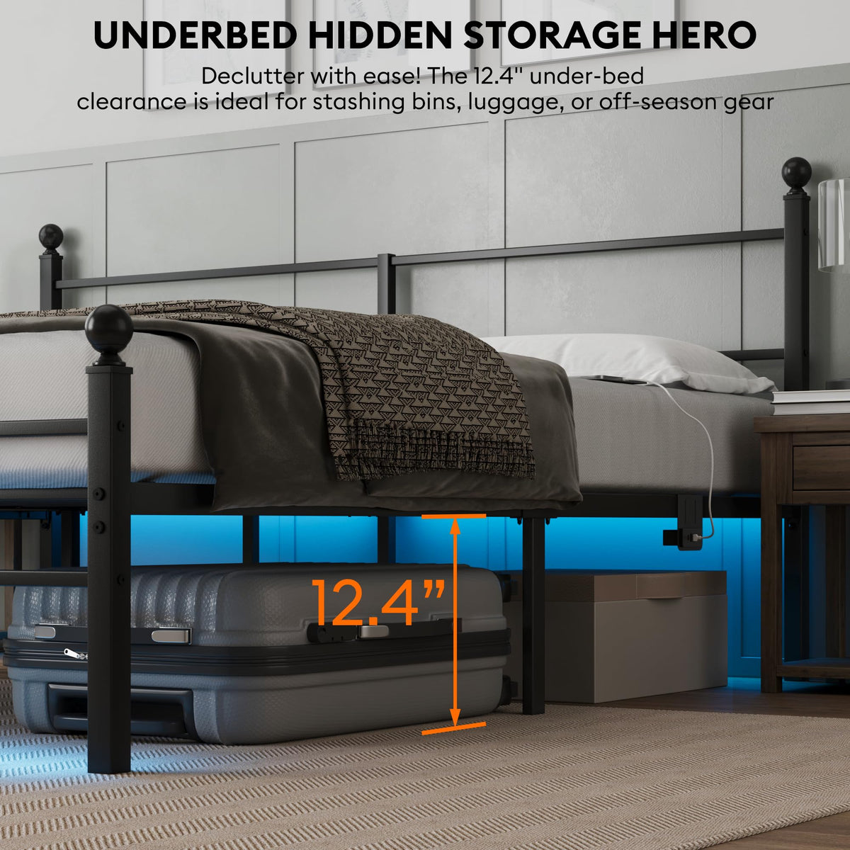 Black King Size Metal Platform Bed Frame with Headboard J39235