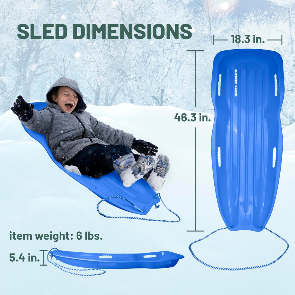 Kids Plastic Snow Sled with Pull Rope and Handles, Blue Z5414